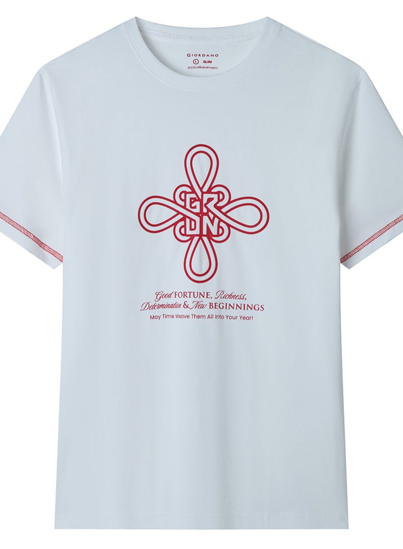 GIORDANO Men's Slim Cotton Crew Neck CNY Print Tee - Image 1